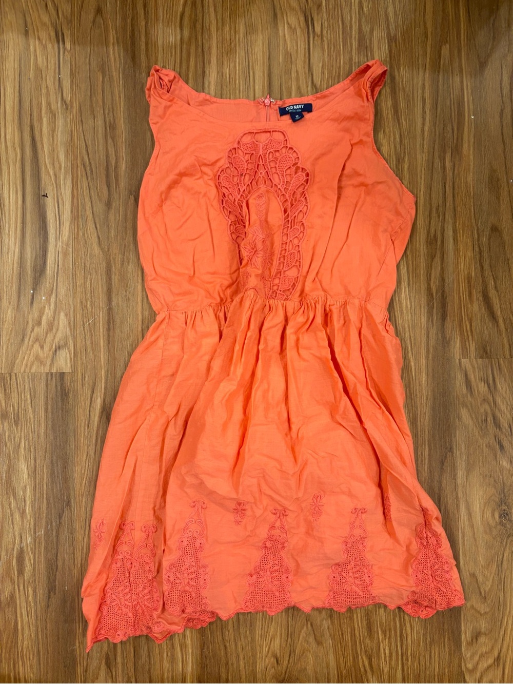 Old Navy Coral Orange Embroidered Dress